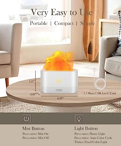 Essential Oil Diffuser and Humidifier with Flame Light, Aegci