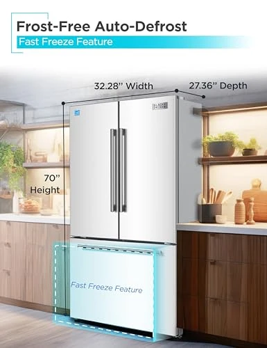 French Door Refrigerator with Built-in Ice Maker — Smart Refrigerator, BLACK+DECKER