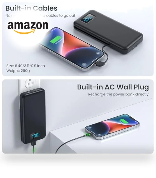 Portable Charger with Built-in Cables & AC Wall Plug — Chargers, AONIMI