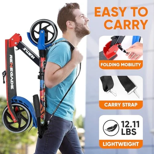 Lightweight and Foldable Kick Scooter - Adjustable for Teens and Adults, Alloy Deck with High Impact Wheels — Electric Scooter, Hurtle