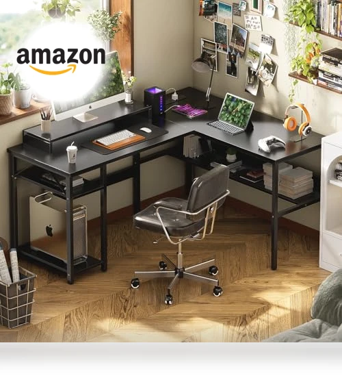 Reversible L Shaped Desk with Power Outlets and Smart LED Light — Workspace Solutions, Unikito