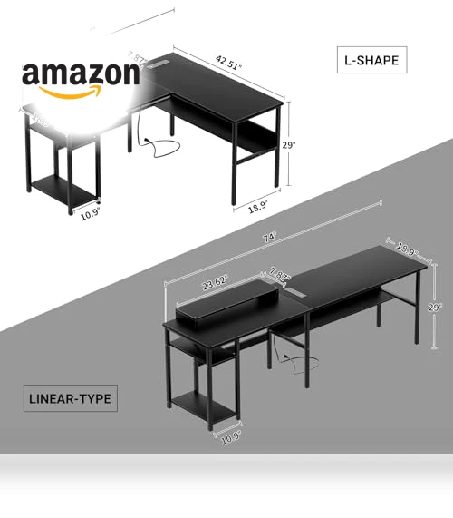 Reversible L Shaped Desk with Power Outlets and Smart LED Light — Workspace Solutions, Unikito