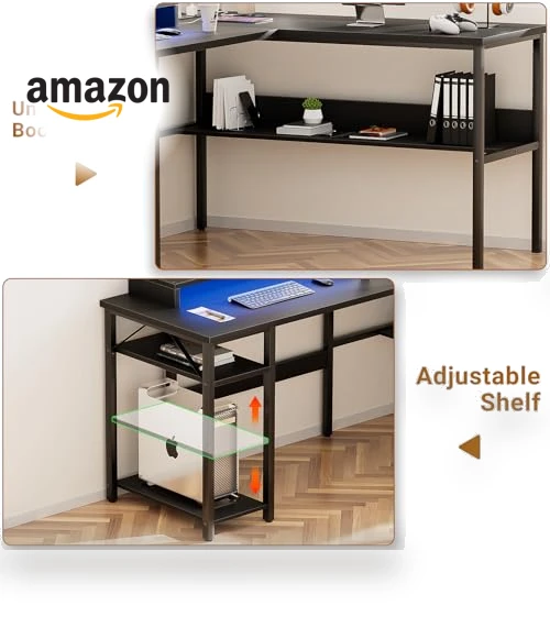 Reversible L Shaped Desk with Power Outlets and Smart LED Light — Workspace Solutions, Unikito