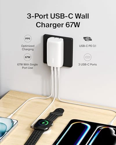 3-Port USB-C Wall Charger with PPS 67W, Belkin