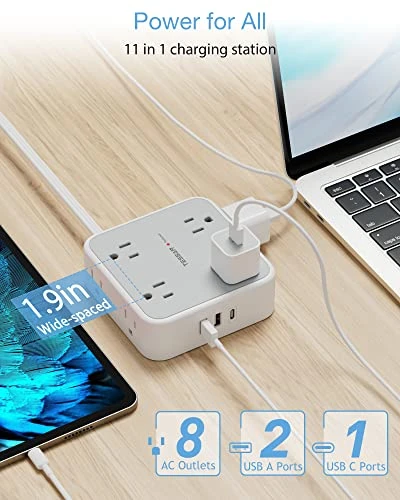 Flat Plug Power Strip Surge Protector, TESSAN