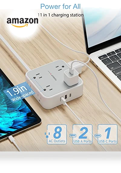 Flat Plug Power Strip Surge Protector — Power Solutions & Surge Protection, TESSAN