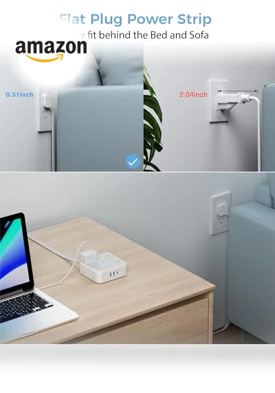 Flat Plug Power Strip Surge Protector — Power Solutions & Surge Protection, TESSAN