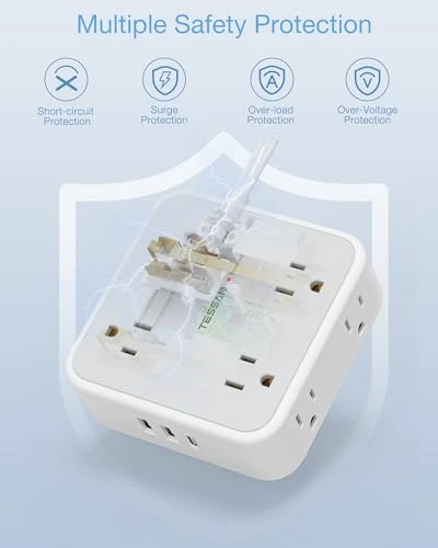 Flat Plug Power Strip Surge Protector, TESSAN