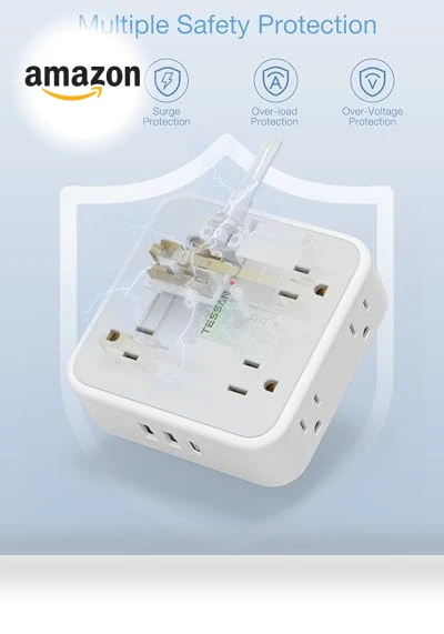 Flat Plug Power Strip Surge Protector — Power Solutions & Surge Protection, TESSAN