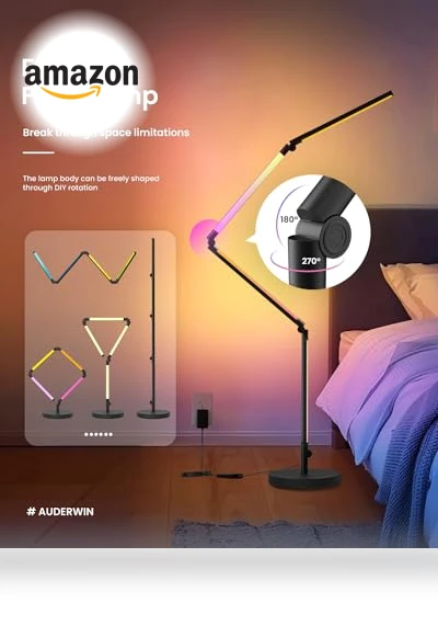 Foldable Corner Floor Lamp with Remote — Standing Lights, AUDERWIN
