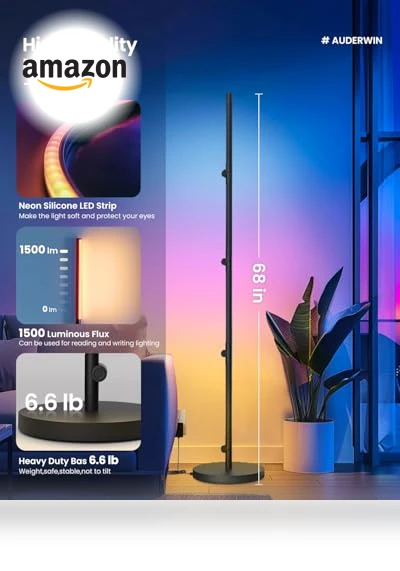 Foldable Corner Floor Lamp with Remote — Standing Lights, AUDERWIN