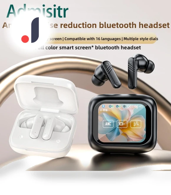Full Color Touch Screen ANC+ENC Dual Noise Cancelling Bluetooth Earbuds — In-Ear Headphones, Admisitr