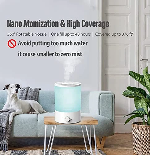 Cool Mist Humidifier with Top Refill and Night Light, MEGAWISE