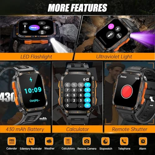 Military Smart Watch with LED Flashlight and UV Light — Smart Watch, LaNikar