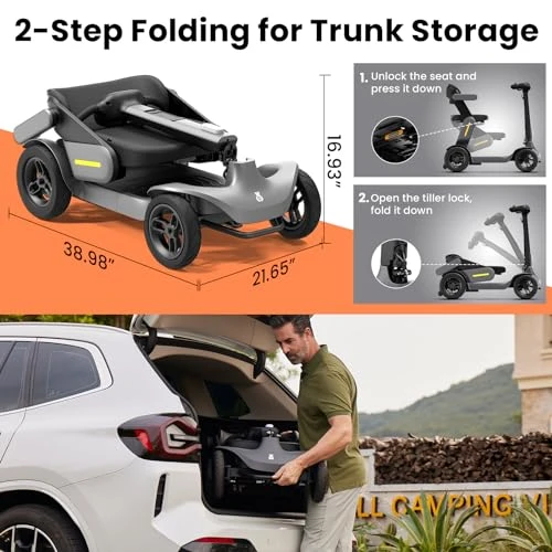 Folding Mobility Scooter for Seniors & Adults – 4-Wheel All-Terrain Electric Scooter — Electric Scooter, Glashow