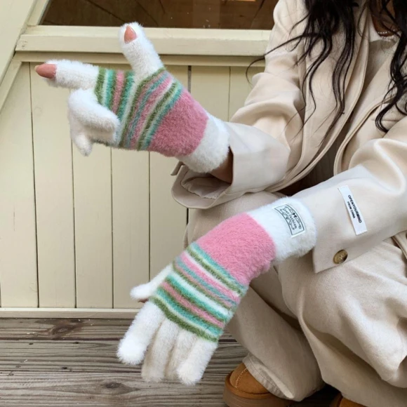 Rainbow Striped Harajuku Gloves, maofajixie
