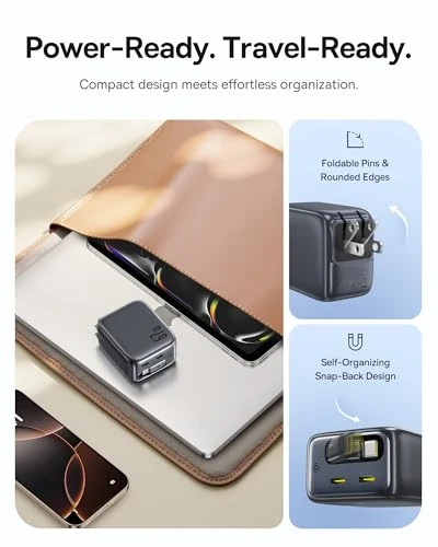 3 in 1 Fast Charging Block with Retractable Cable & Foldable Plug, Baseus