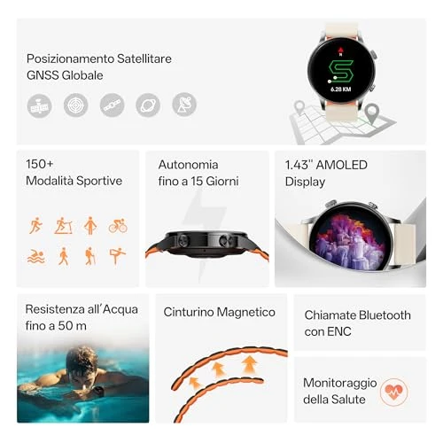 Smartwatch with Magnetic Strap, Black Shark