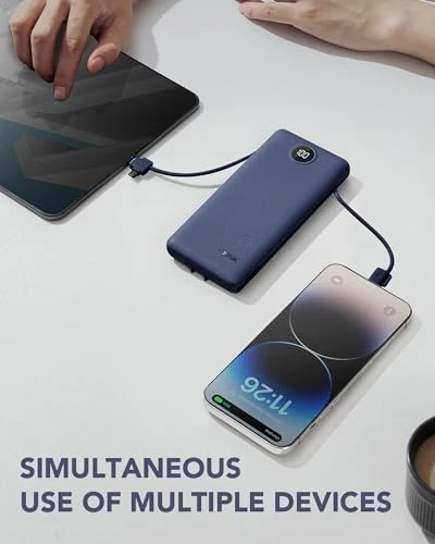 Portable Charger with Built-in Cables and AC Wall Plug — Power Bank, VRURC