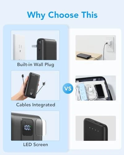 Portable Charger with Built-in Cables and Wall Plug, Charmast