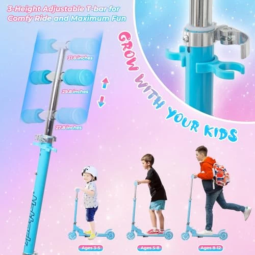 Scooter for Kids Ages 3-8 with Light Up Wheels and Adjustable Handlebars, Nattork