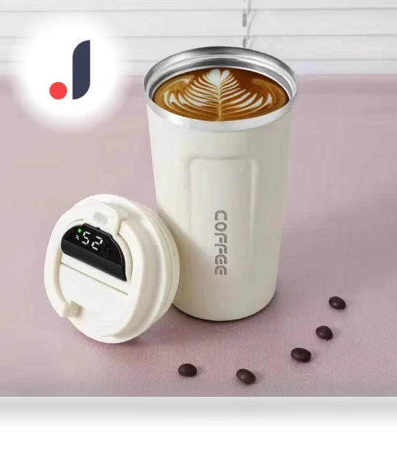 Insulated Stainless Steel Coffee Mug with Smart Display — Beverage Warmers, Factory Discount Outlet