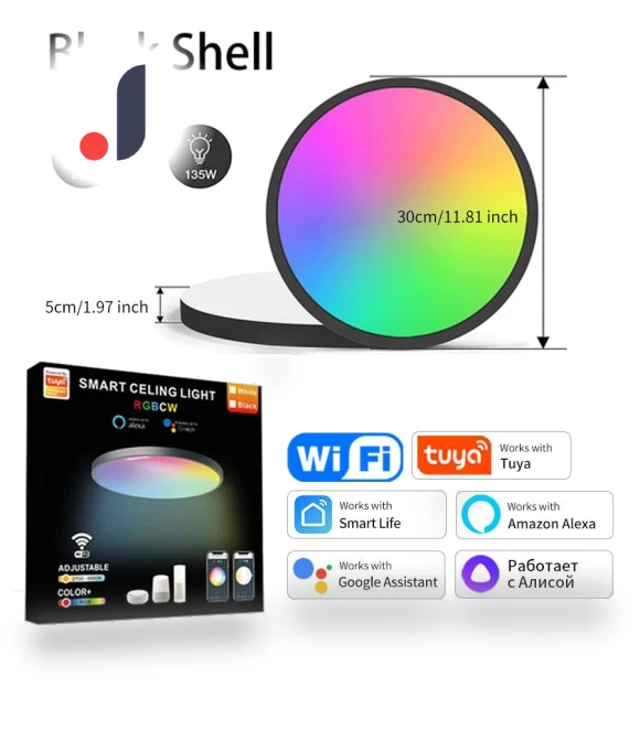 Smart LED Ceiling Light — Overhead Lighting, Tuya