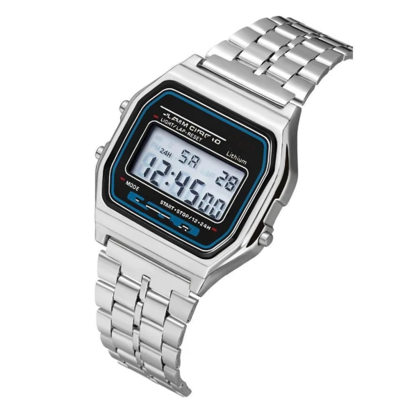 Electronic Watch with Steel Strap and Multicolor LEDs — Bands, AI Supermarket