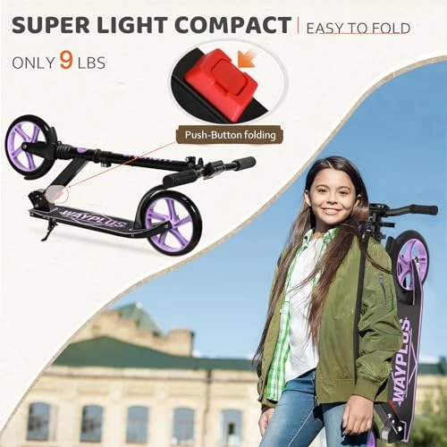 Foldable Kick Scooter with Adjustable Handlebar, WAYPLUS