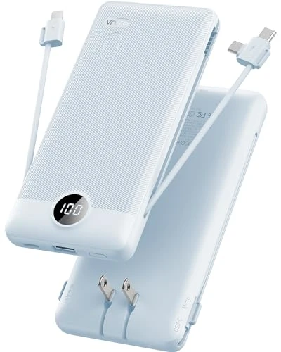 Portable Charger with Built-in Cables and AC Wall Plug — Power Bank, VRURC