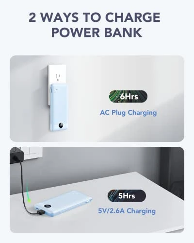 Portable Charger with Built-in Cables and AC Wall Plug — Power Bank, VRURC