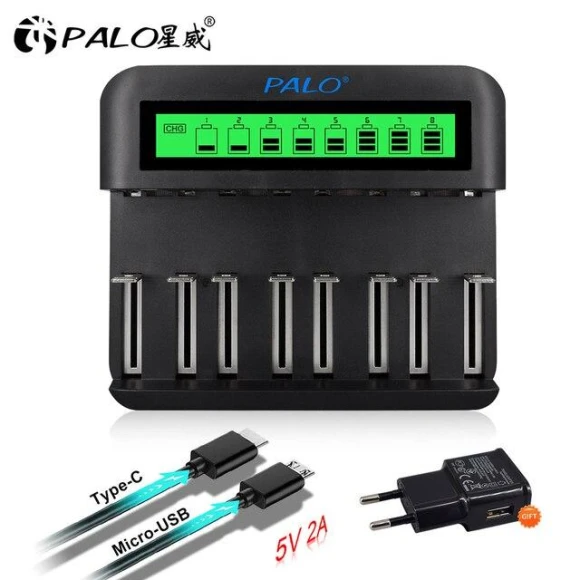 LCD Display USB Smart Battery Charger for AA AAA SC Size Batteries, PALO