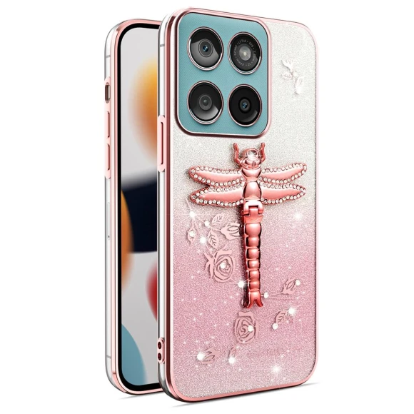 Dragonfly Kickstand Flowers Glitter TPU Cover, KADEM