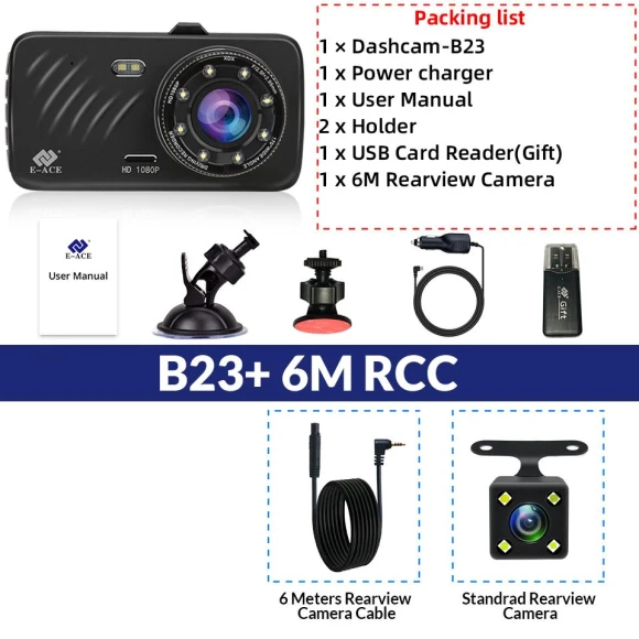 Dual Lens Car Dash Cam — Dashboard Cameras, E-ACE