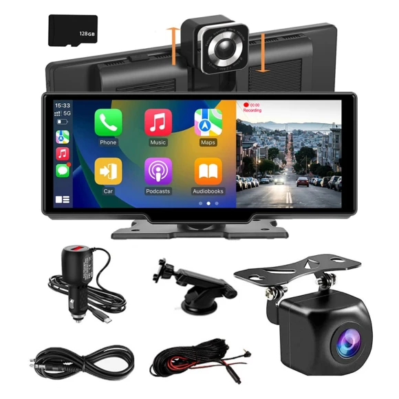 10.26-inch 4G IPS Touch Screen GPS Navigation Carplay Android AUTO Dual Lens Dash Cam Rearview Mirror — Dashboard Installation Kits, 888 Auto Parts Town