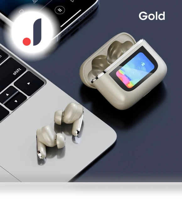 Wireless Earbuds with Color LED Display and Touch Noise Cancellation — In-Ear Headphones, OFFICE-MALL