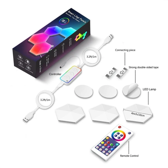 RGBIC Smart Bluetooth LED Hexagon Wall Light — Wall Lighting, Build My Home