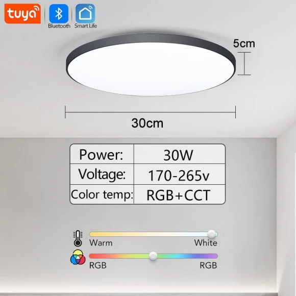 Smart Bluetooth LED Round Ceiling Light — Overhead Lighting, Rainbow Rain