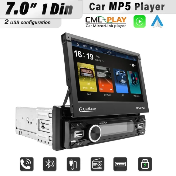 7-inch Wireless Android Auto CarPlay 1Din Video Multimedia MP5 Player — Stereo Receivers, JOHO
