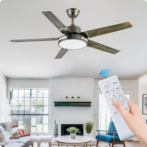 Ceiling Fan with Remote Control and LED Light — Ceiling Fans, Luminaire Lighting Mall