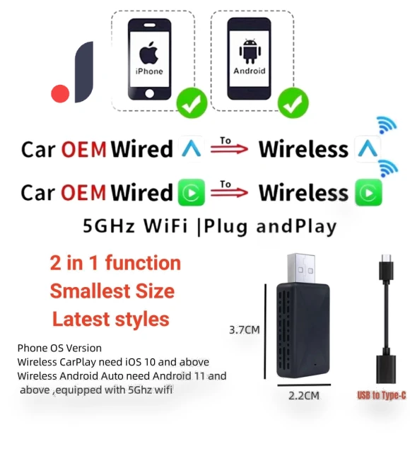 Wireless Carplay Android Auto 2-in-1 Smart Dongle — Car Essentials, Happy Home Mall