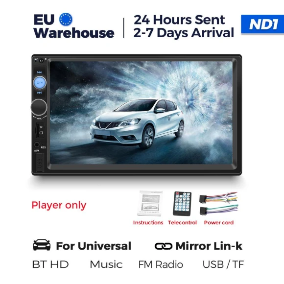 2 Din Car Radio with 7" HD Touchscreen — Stereo Receivers, Auto Launcher