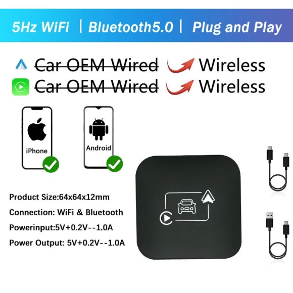 2IN1 Mini AI Box for Wireless Adapter Apple CarPlay, Auto Launcher