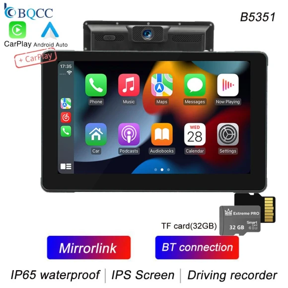 Portable 7-inch 2.5D MP5 IPS HD Screen IP65 Waterproof Touchscreen Dual BT DVR Mirrorlink Android CarPlay Motorcycle... — Car Infotainment System, Auto Launcher