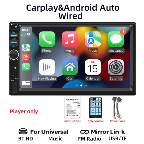 7-inch Car Stereo with Carplay and Android Auto — Car Infotainment System, Auto Launcher