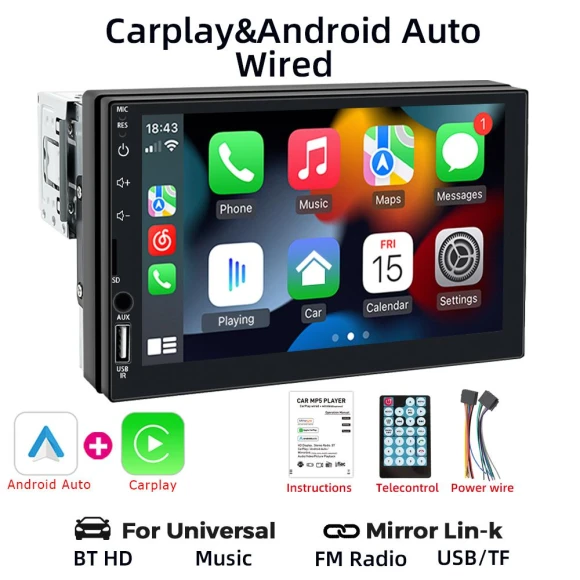 Carplay Android Auto 1 Din Multimedia Player — Car Infotainment System, Auto Launcher