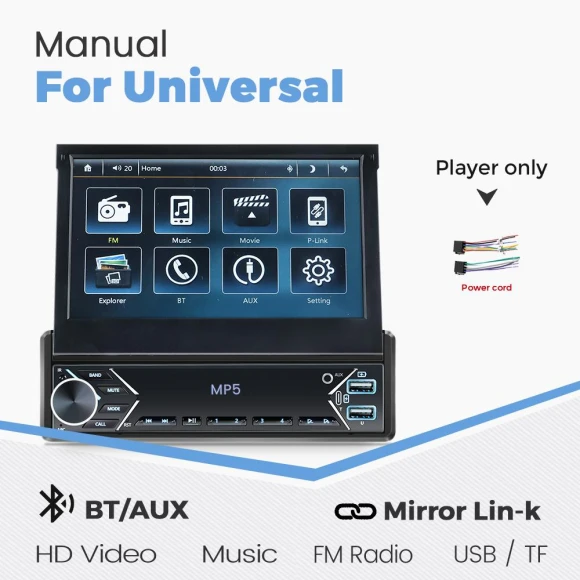 Universal 7" Slide-Out Touch Screen Car Stereo — Car Infotainment System, Auto Launcher