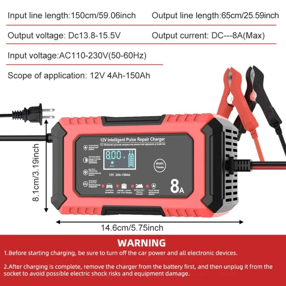 12V 8A Car Battery Charger — Chargers, Seahorse Home