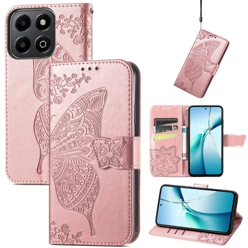Butterfly Love Flower Embossed Leather Phone Case, Honor