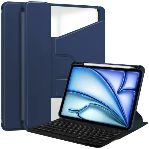 Transparent Rotation Smart Leather Tablet Case with Keyboard for iPad Air 13 2024